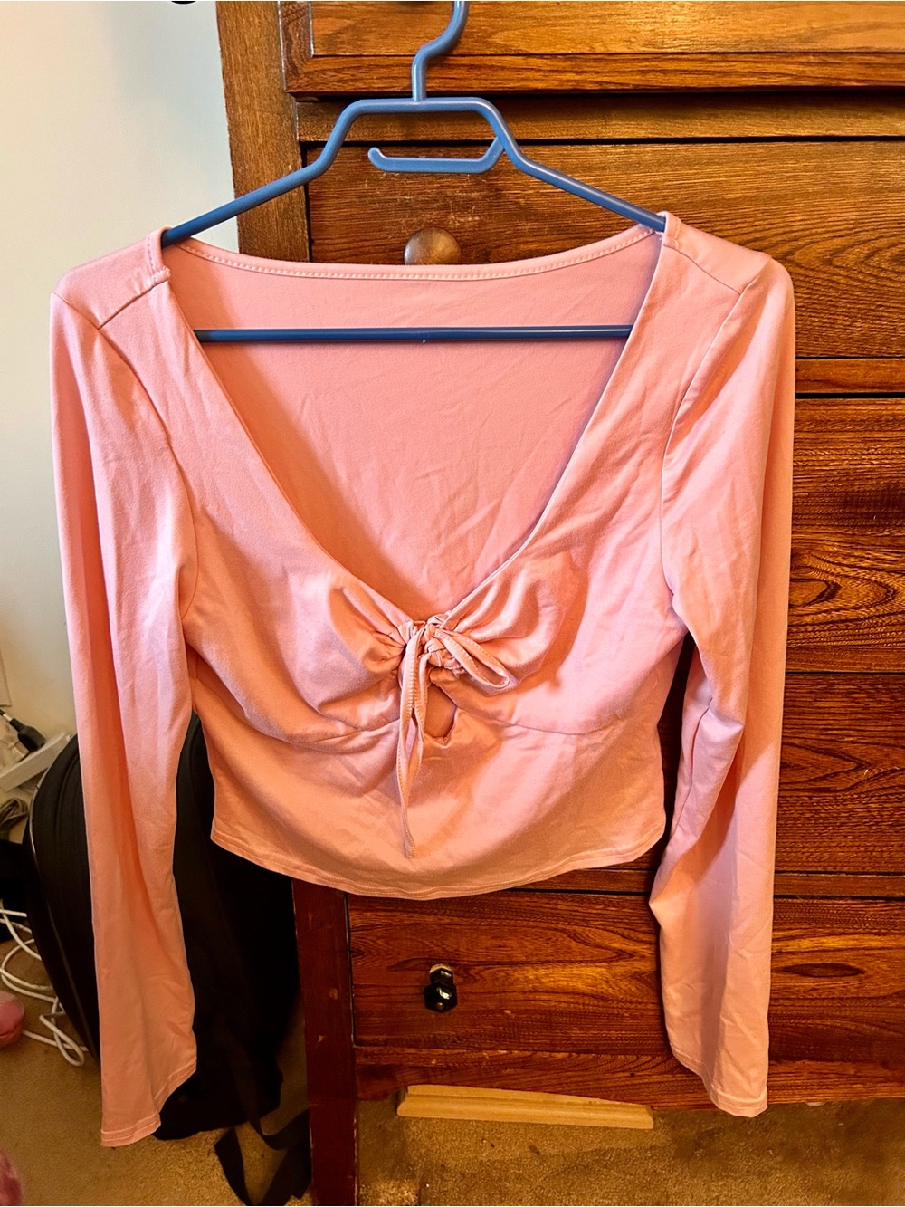 Women's Pink Long-Sleeve Tie-Front Top